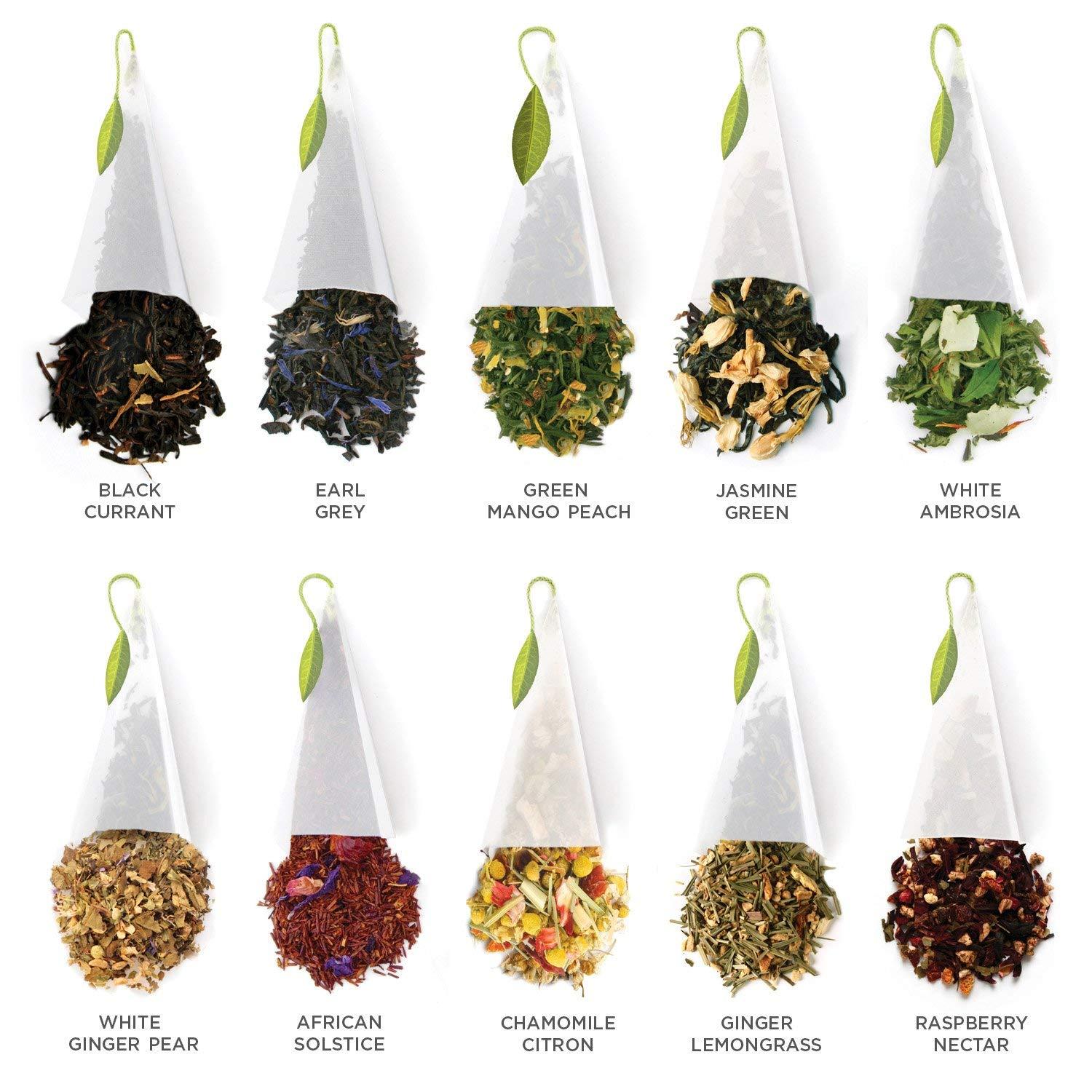 Tea Forte Tea Forte Tea Tasting Assortment Premium Tea Petite Presentation Box, Tea Sampler Gift Set, 10 Count, 1 of Each Variety Individually Wrapped Handcrafted Pyramid Infuser Bags