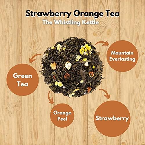 WK The Whistling Kettle The Whistling Kettle Strawberry Orange Tea- Refreshing and Citrusy Flavored Green Tea with Strawberries and Oranges- 4oz (96 servings)