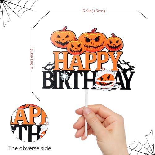 LHCING Halloween Happy Birthday Cake Topper - Halloween Birthday Pumpkins Black Glitter Cake Topper - Halloween Kids Birthday Party Friday The 13th Party Cake Derocation