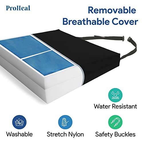 ProHeal Gel Wedge Wheelchair Seat Cushion, Bariatric -High Density Foam, Stretch Nylon Cover, Deep Immersion Gel for Pressure Redistribution -Back, Tailbone, Coccyx Support -Eliminates Sliding -26"x20"x4"-2"