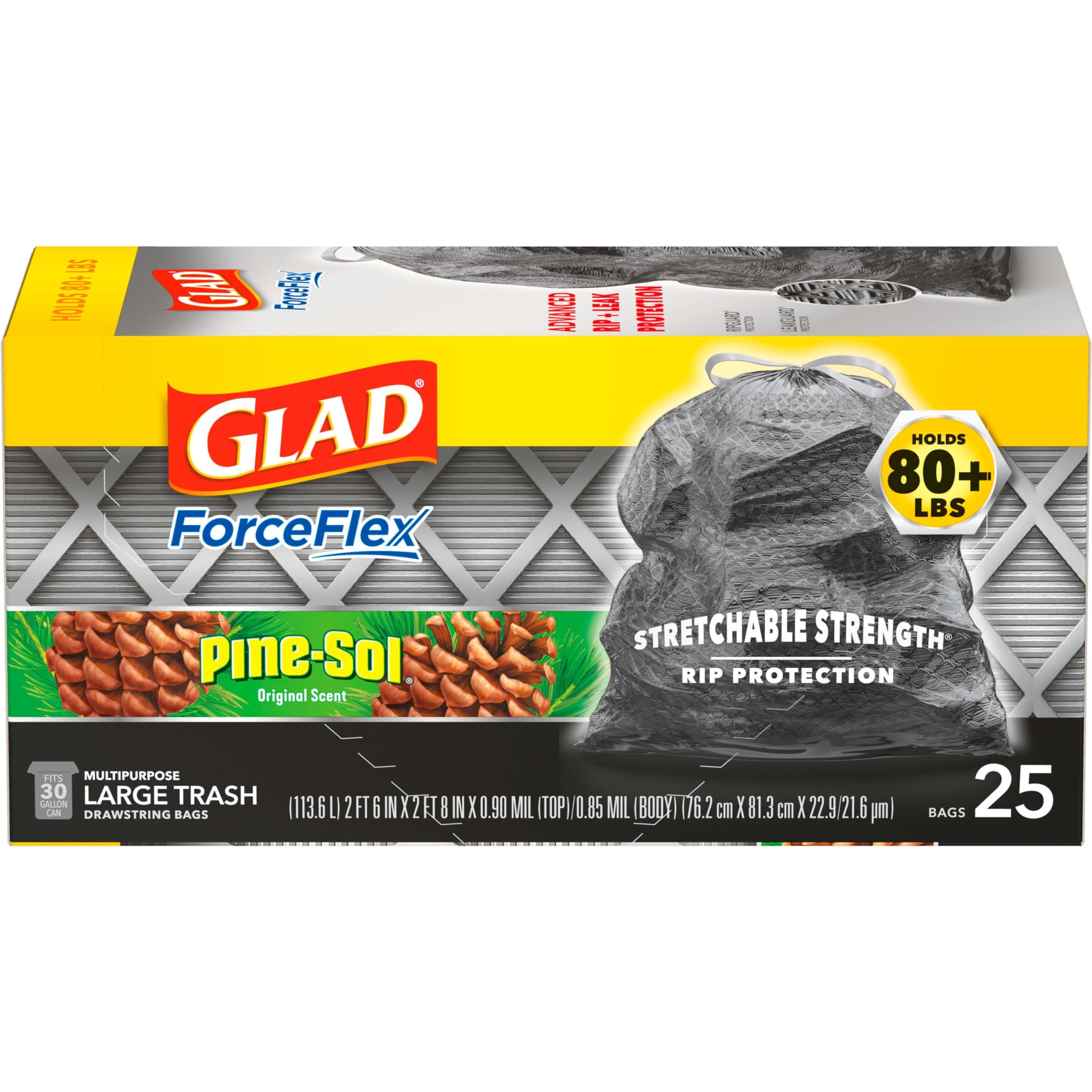 Glad Glad Trash Bags, ForceFlex Drawstring Large Garbage Bags, 30 Gal, Pine-Sol Original Scent, 25 Ct, Pack May Vary