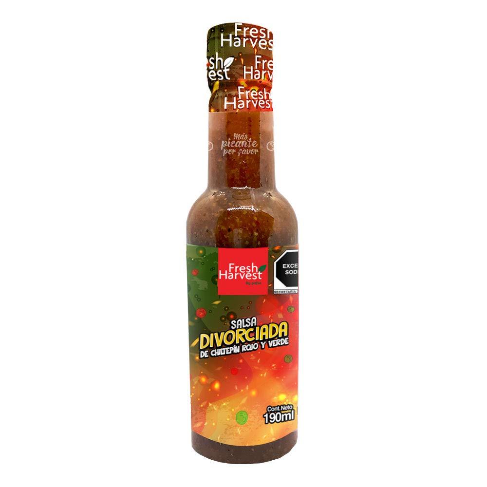 Fresh Harvest By Pafsa Divorced Red and Green Chiltepn Sauce 190ml (6.42 Fl Oz) | Box with 25 pieces | Mexican Hot Sauce | Fresh Harvest