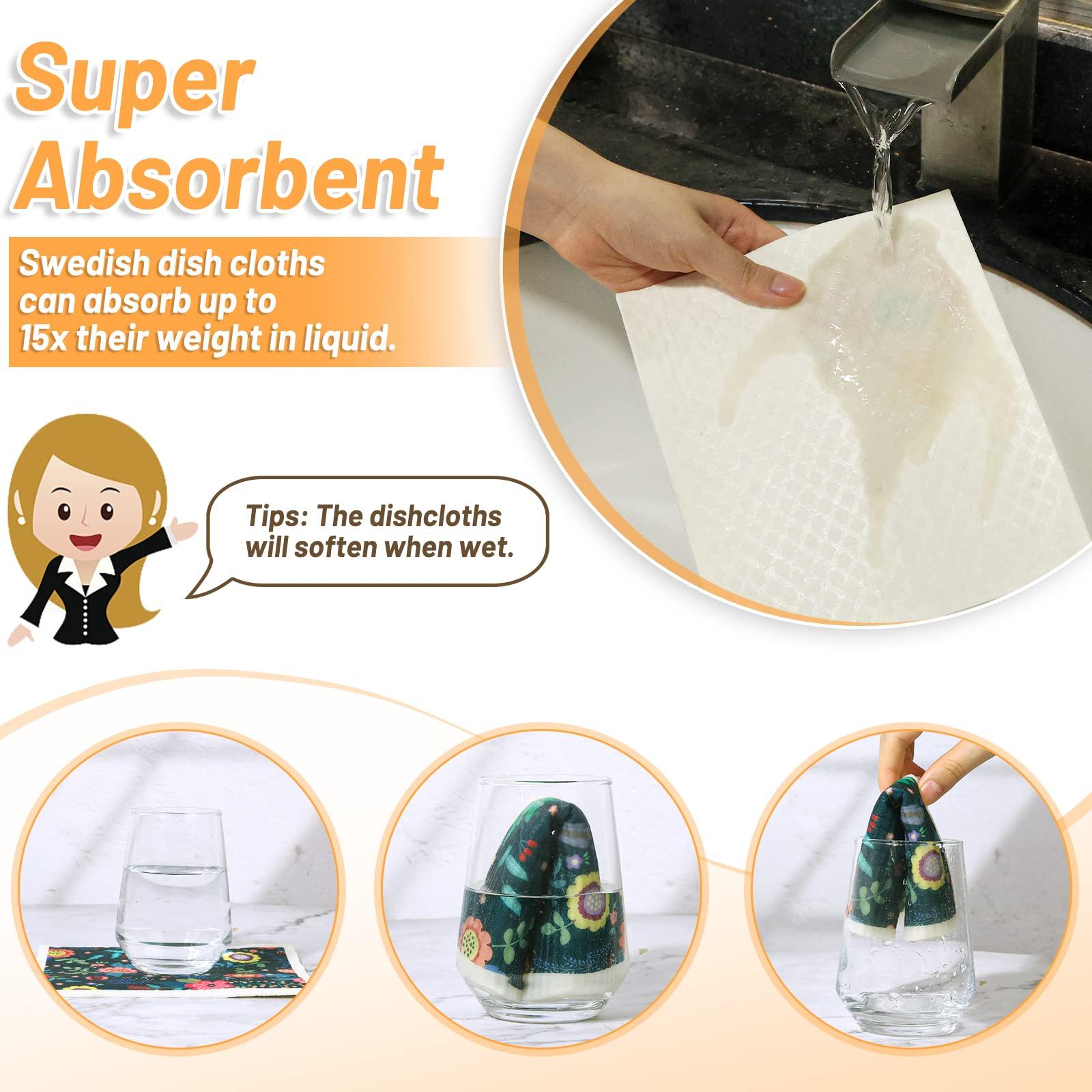 Lucomb Lucomb 8 Pack Swedish Dishcloths for Kitchen, Reusable Soft Kitchen Towels Dish Cloths Set Absorbent Sponge Cleaning Washable Quick Drying Bar Hand Washing (Birds Flowers)