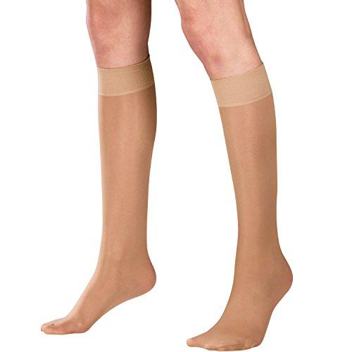 Truform Truform Sheer Compression Stockings, 15-20 mmHg, Women's Knee High Length, 20 Denier, Beige, Large