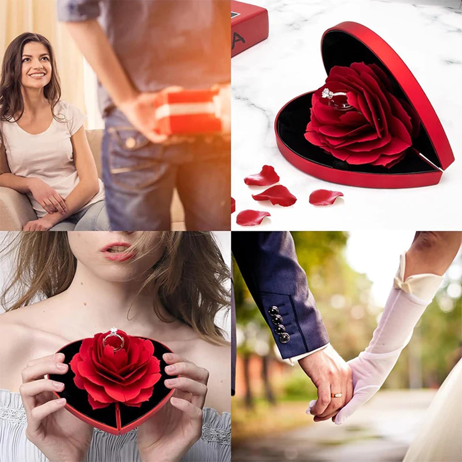 Doefo 3D Heart-Shaped Ring Box | Rotating Ring Love Box with Flower | Express Your Forever Love to Your Special Someone, Unforgettable for Valentine\'s Day