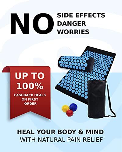 SoulShell Acupressure Mat and Pillow Set for Lower Back Pain Relief & Muscle Relaxation - Acupuncture Mattress + Spiky Ball Massage Set for Back, Neck & Sciatic Nerve Pain - Relieves Tension at Pressure Points