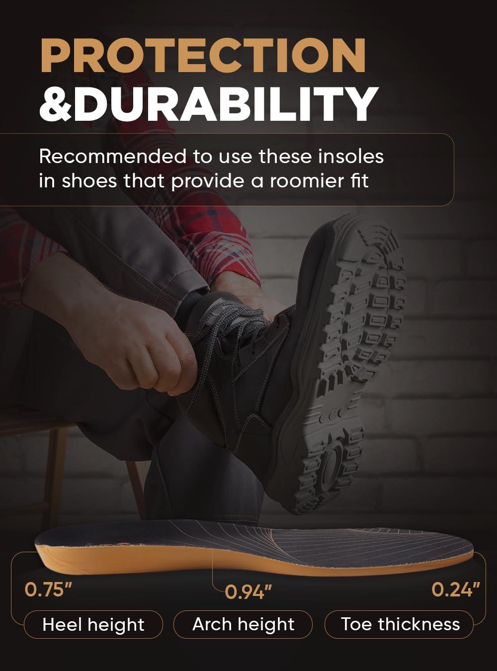 CRUVHEAL Puncture Resistant Work Insole - Nail Proof - Steel Toe Inserts - Work Boot Insoles for Men and Women - Insoles Standing all day - Flat Feet (M, Yellow)