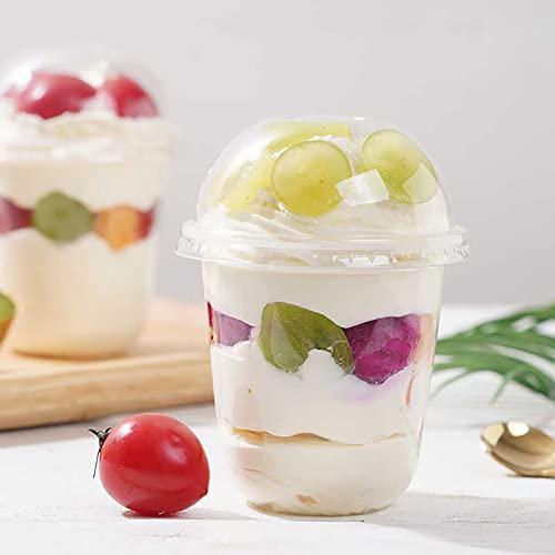 Nicunom Nicunom 100 Pack 12 oz Clear Dessert Cups with No Hole Dome Lids & Sporks, Plastic Parfait Cups, No Leaking Disposable Party Cups for Ice Cream Fruit Cake Snack Yogurt Cold Drink