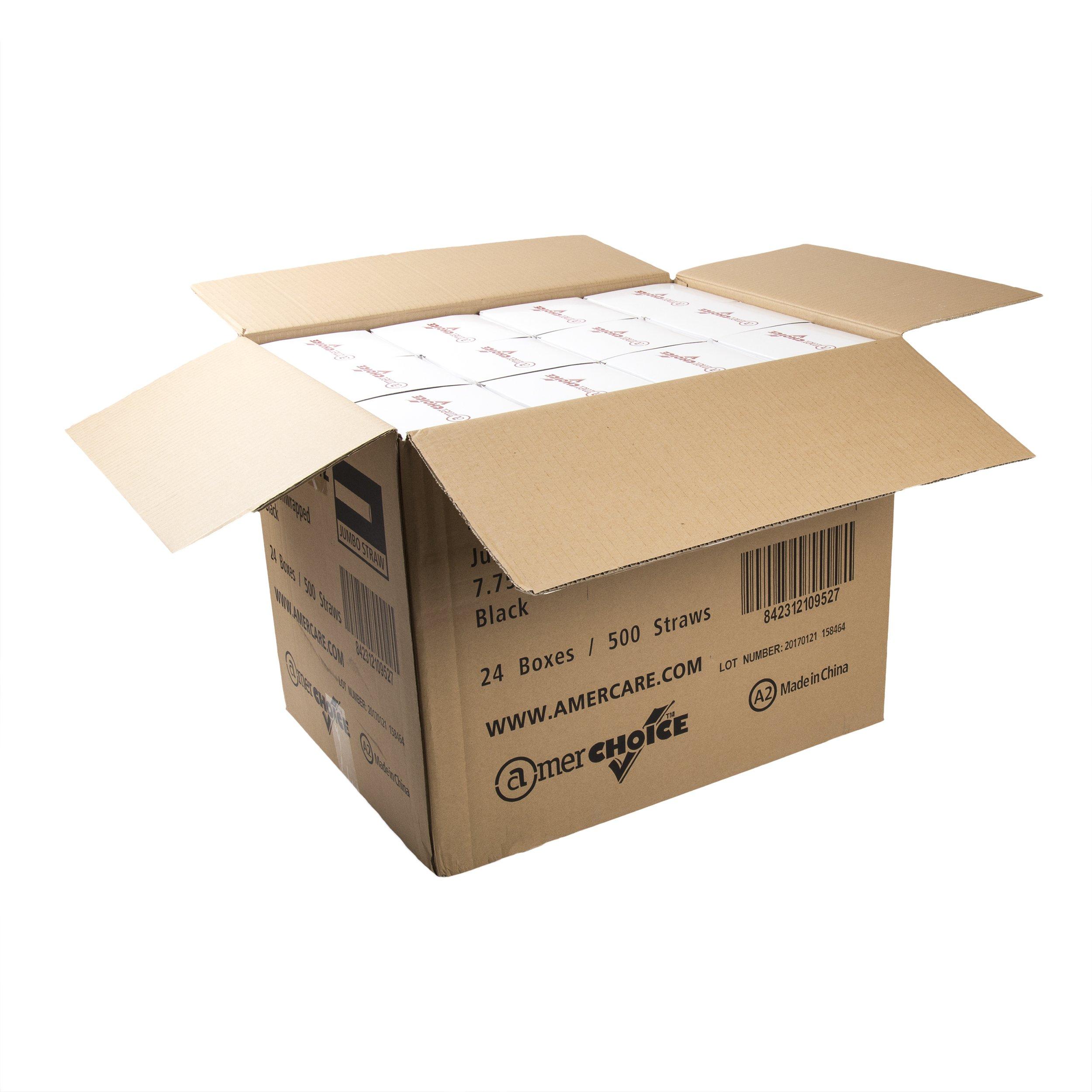 AmerCare AmerCare 7.75 Inch Jumbo Black Straws, Unwrapped, Case of 12,000