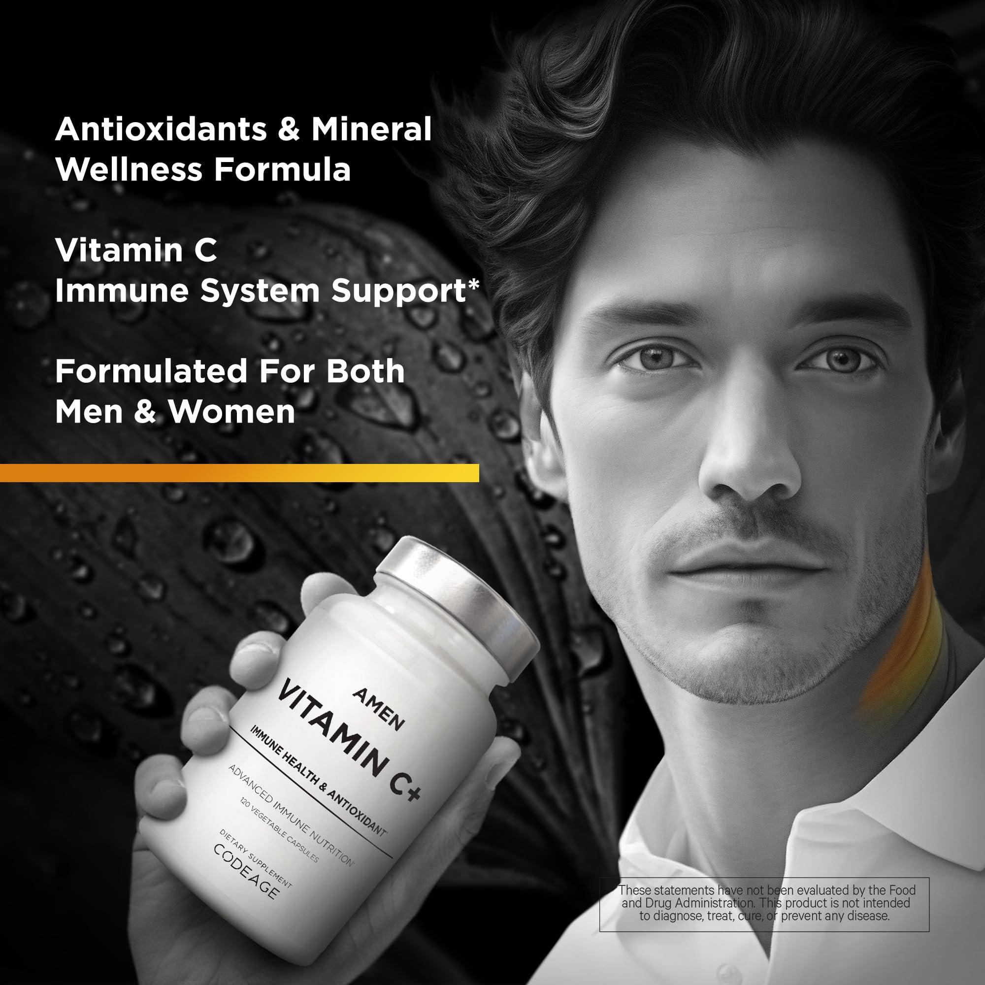 Amen Amen Vitamin C+ Supplement with Zinc, Bioflavonoids, Quercetin, Rose Hips, Elderberry – Vegan, Non-GMO – 2 Months Supply - 120 Capsules