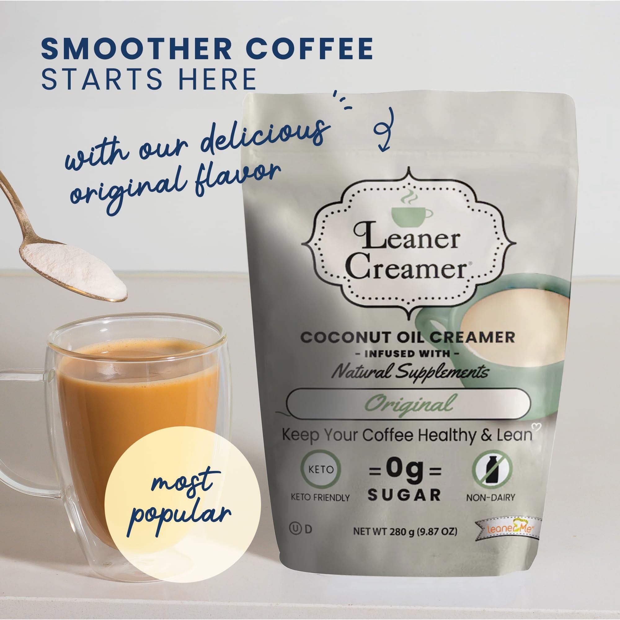 Leaner Creamer Leaner Creamer Natural Powdered Coffee Creamer, Coconut Oil Non-Dairy Powder to Naturally Cream and Sweeten Coffee for Smoothies, Vegan, Keto, Gluten-Free, Sugar-Free - Original Coffee Creamer - 32oz