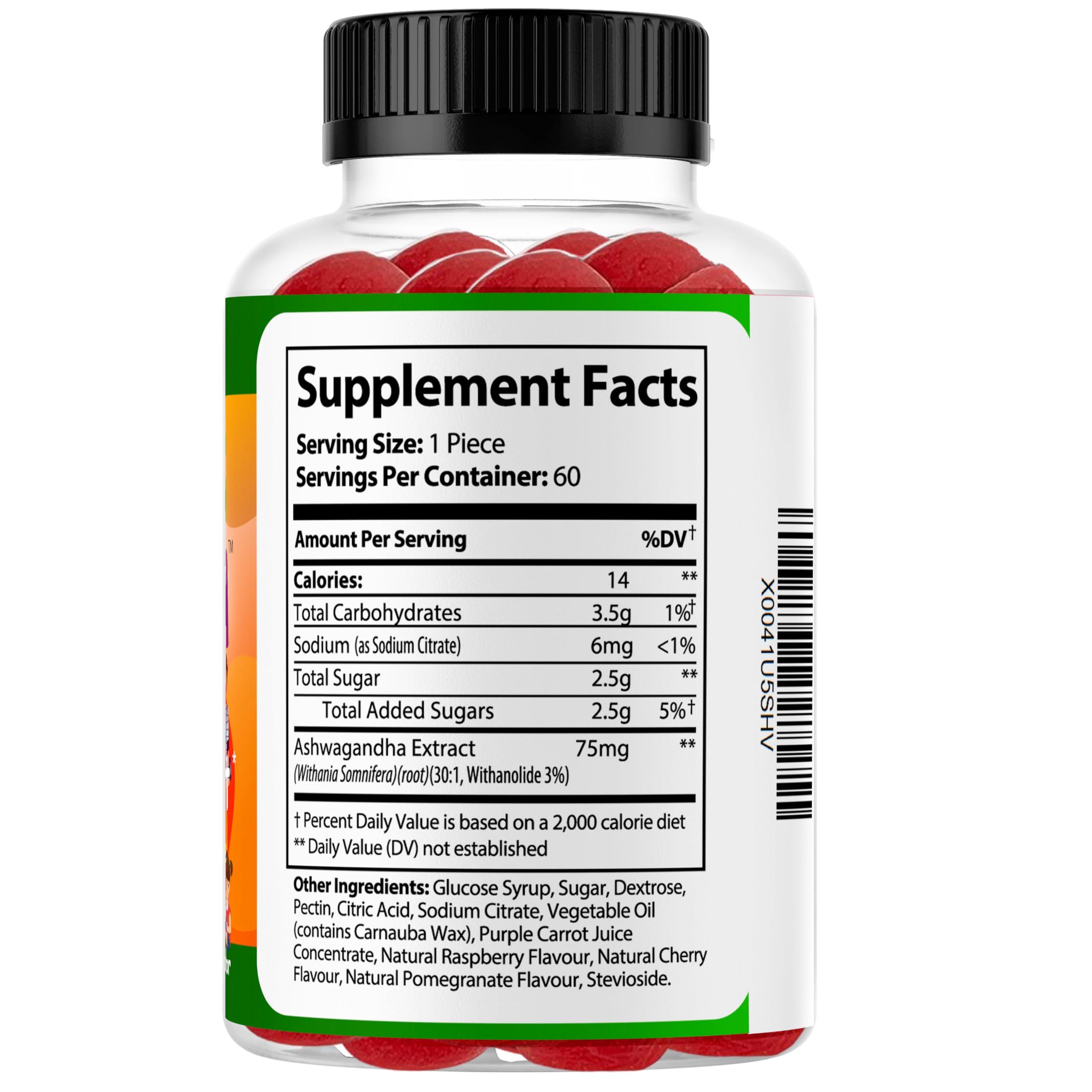 BrightKids BrightKids Focus and Calm Gummies with Ashwagandha Extract, Naturally Support Concentration, Rest, Mood, Energy, Focus and Relaxation in Children, Tasty and Effective Daily Supplement- 60ct