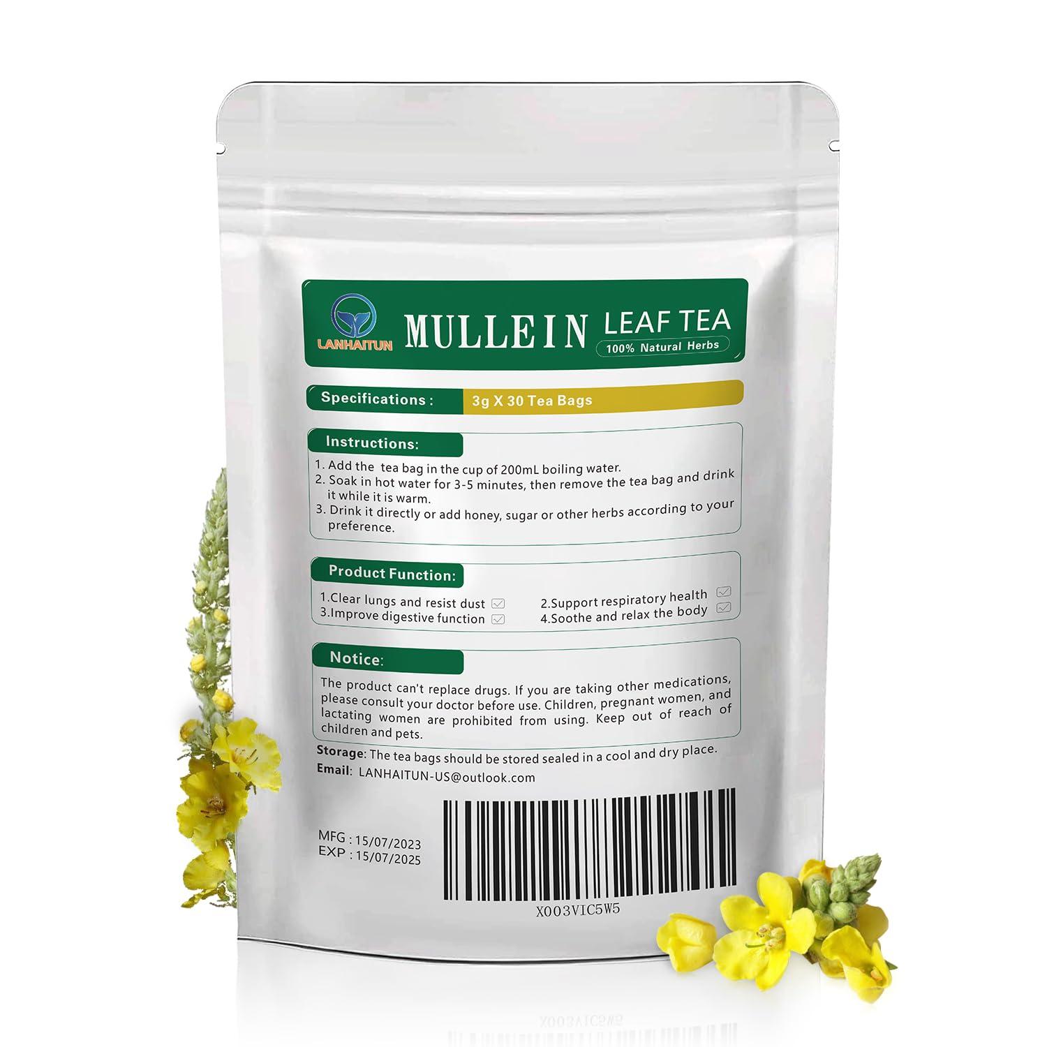LANHAITUN Mullein Leaf Tea Organic Mullein Tea Bags for Lung Cleanse Organic Mullein Herbal Tea for Respiratory Support,Mullein Organic Herbal Tea,100% Natural,Caffeine Free,30 Tea Bags