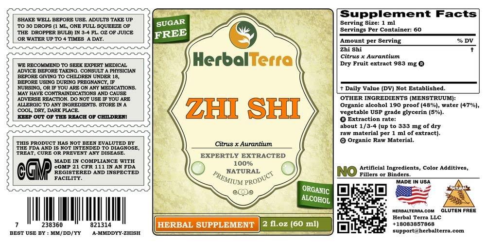 Herbal Terra LLC Zhi Shi, Bitter Orange (Citrus ? aurantium) Tincture, Organic Dried Immature Fruit Liquid Extract (Brand Name: HerbalTerra, Proudly Made in USA) 2 fl.oz (60 ml)