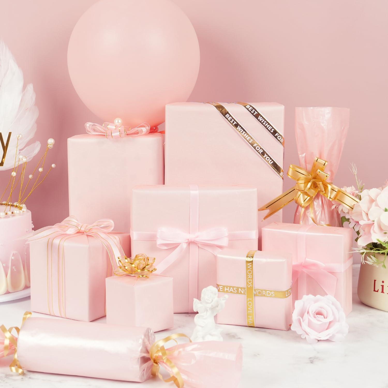 RUIFUN Pink Metallic Tissue Paper, 60 Sheets Shiny Baby Pink Tissue Paper Sheets for Gift Bags Crafts Wrapping Gifts Packaging, Pink Tissue Paper Bulk for Girls Women Birthday Wedding Baby Shower Party Decor