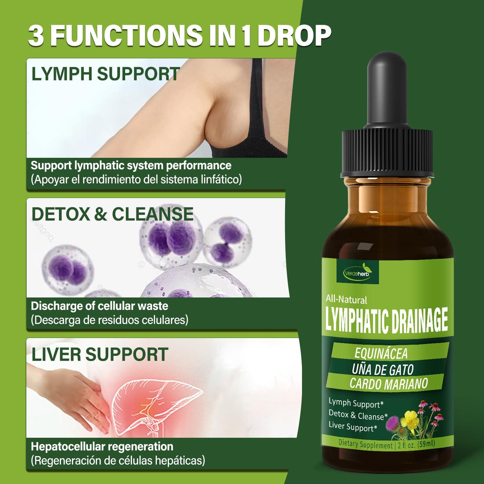 Verdeherb Verdeherb Echinacea Lymphatic Drainage Drops Enhance Lymph System Detox Cleanse, Cleavers, Milk Thistle, Cats Claw, Turmeric, Dandelion, Burdock, Astragalus Immune Support Supplement. 4oz