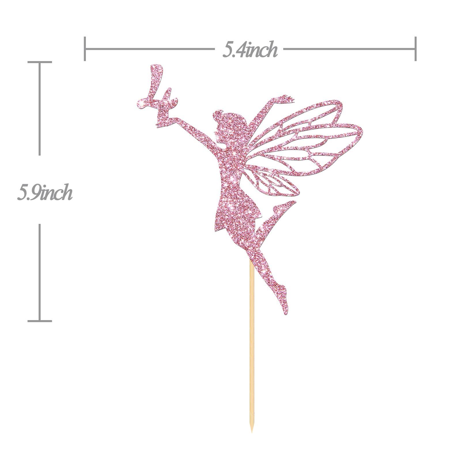 Halodete Halodete Fairy 4th Birthday Cake Topper, Girl\'s 4th Birthday Cake Topper, Four Years Old Birthday - 4th Anniversary Party Cake Decorations Pink Glitter