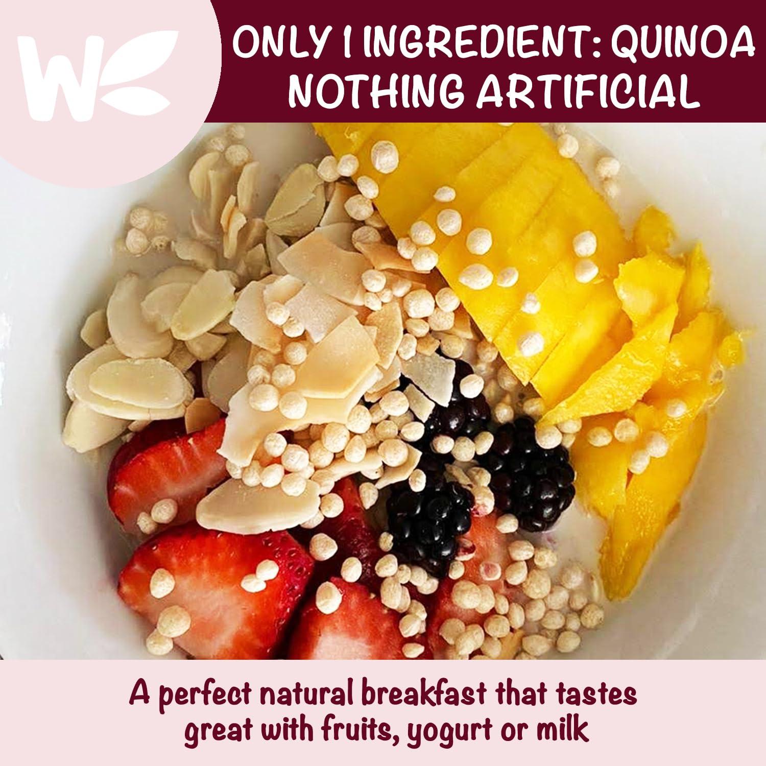 Wholefort Puffed Quinoa Cereal + Nothing Vegan Gluten Free Non-GMO [1 LB] Try Quinoa Pops as Snacks Cereal Salad Topper for Sustainable Energy Crunchy Quinoa is Good Mood Food by Wholefort