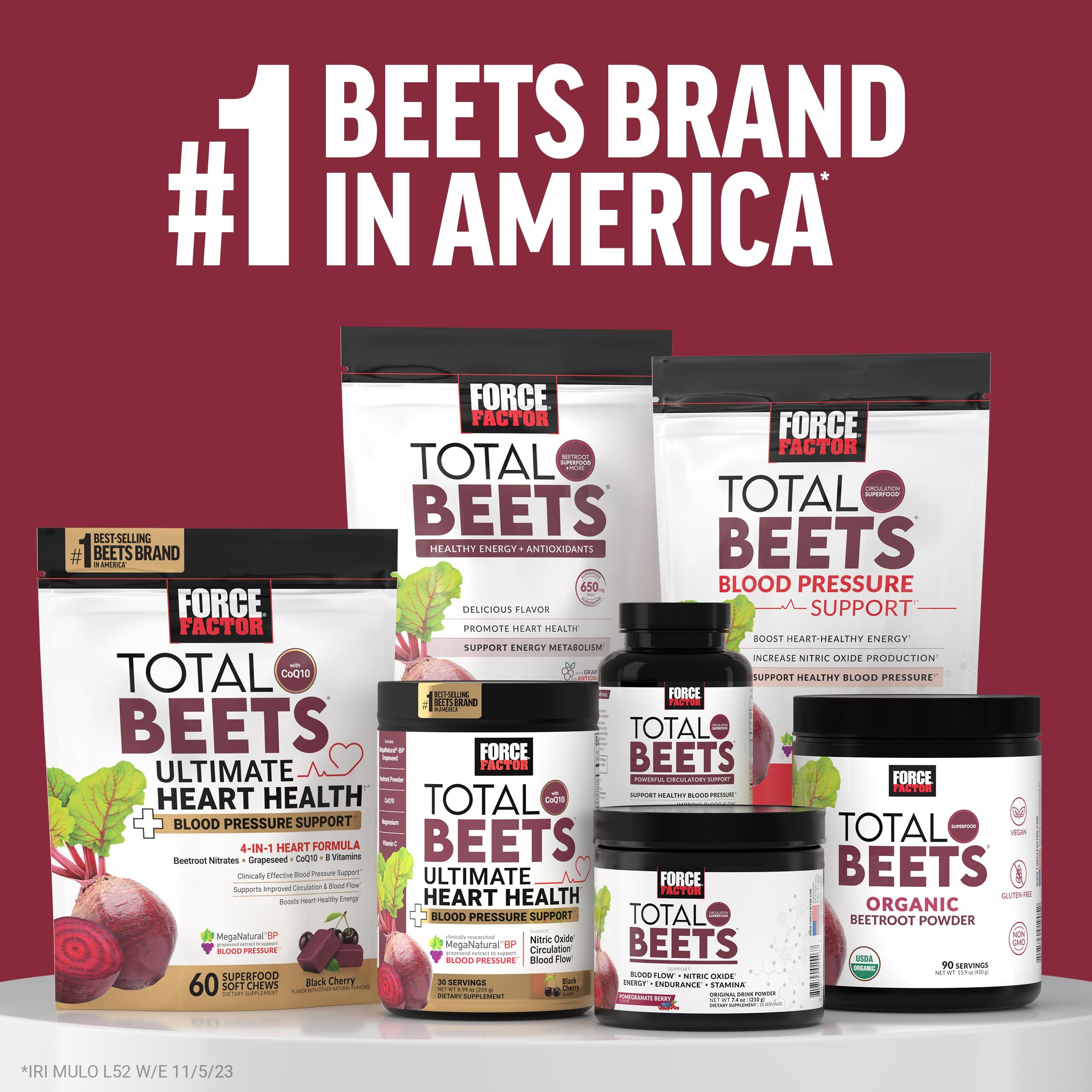Force Factor Force Factor Total Beets Organic Beetroot Powder Superfood to Boost Daily Nutrition, USDA Organic, Vegan, Gluten-Free, and Non-GMO Beet Supplement, Unflavored, 90 Servings