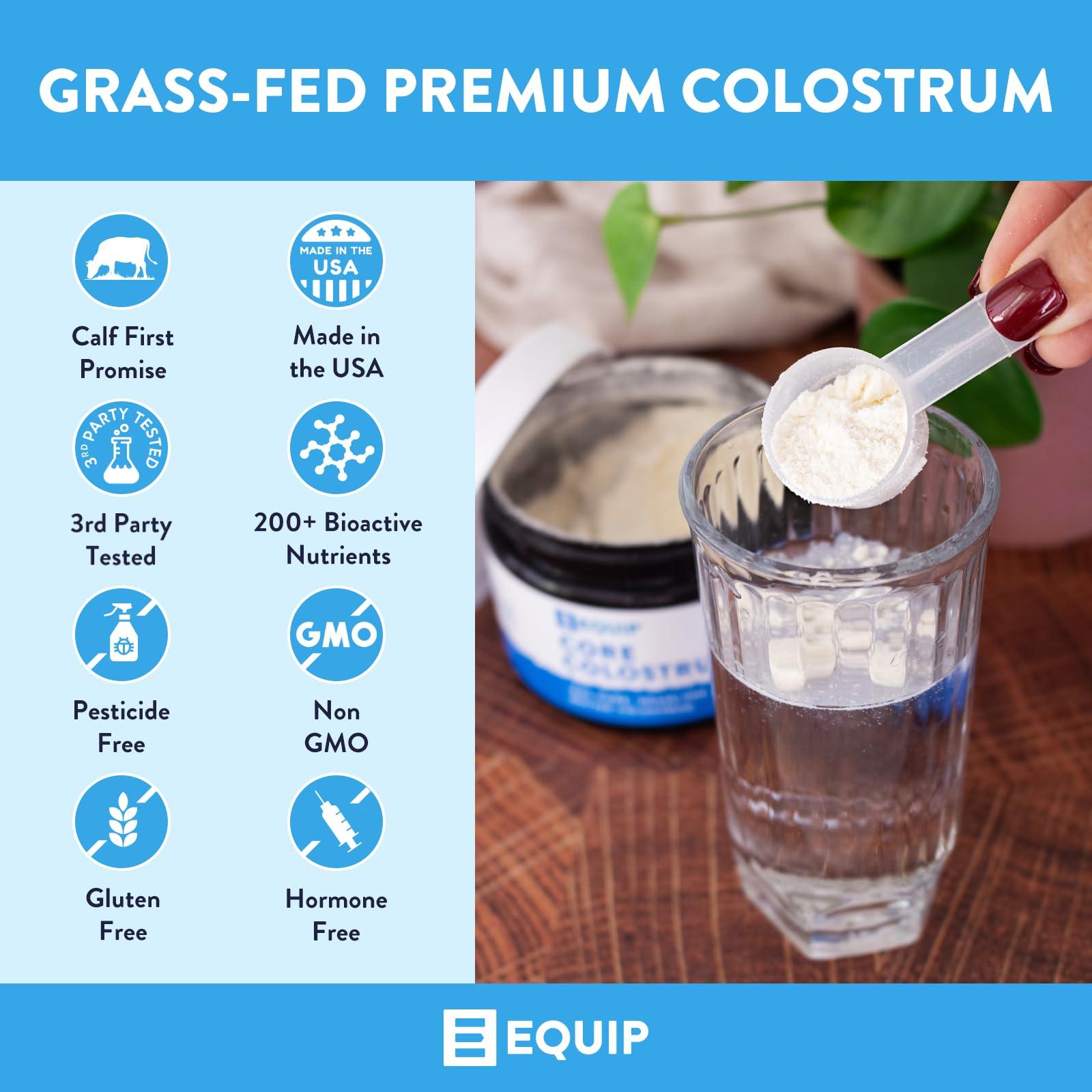 Equip Equip Foods Core Colostrum | Grass Fed Colostrum Powder 3,000mg | Gut Health, Immunity, Recovery | Lactoferrin Supplements | Keto Friendly Colostrum Supplement | 30 Servings, Unflavored