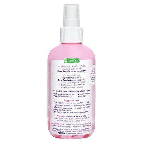 De La Cruz De La Cruz Rose Water and Glycerin Spray for Face - Rosewater Facial Toner and Moisturizer Mist for Skin and Hair 8 fl oz (236 mL)