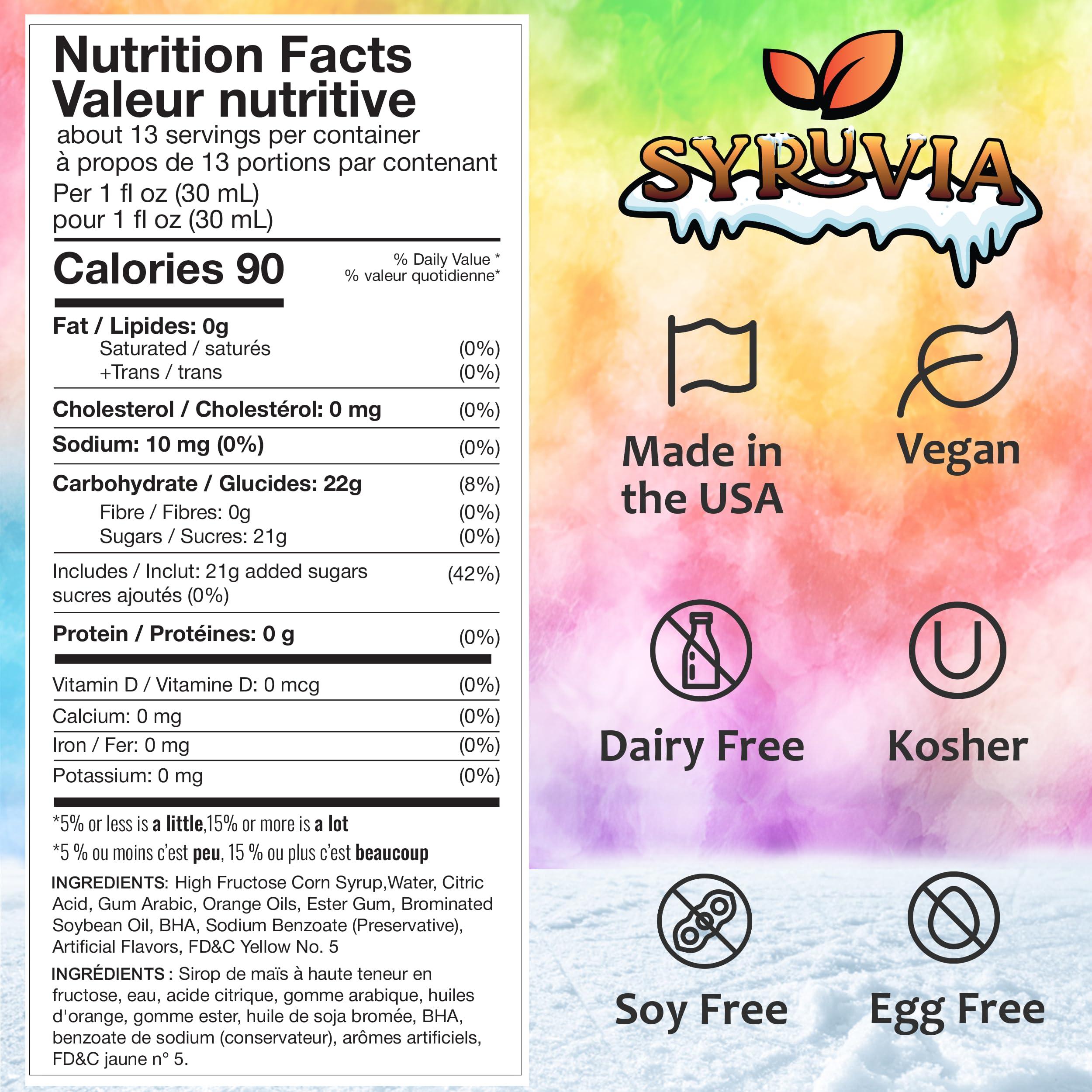 SYRUVIA Syruvia Snow Cone Syrup 12.7oz - Pina Colada Syrup For Shaved Ice, Snow Cones, Slushies, Italian Soda, Popsicles. Kosher, Dairy Free.