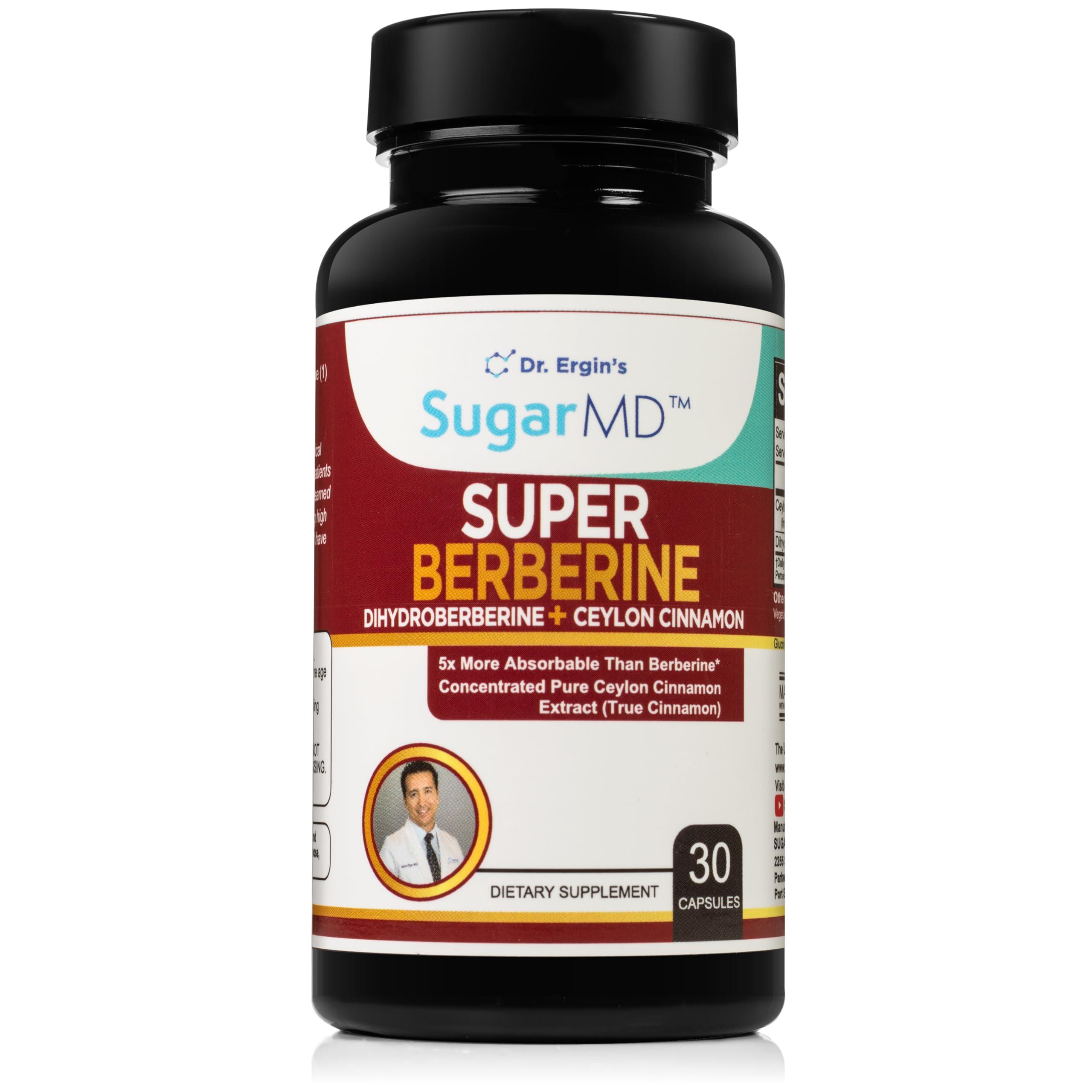 SugarMD SugarMD Super Berberine Supplement 250mg GlucoVantage Dihydroberberine with 4000mg Ceylon Cinnamon - 5X More Absorbable Than Regular Berberine 30 Capsules (30 Day Supply)