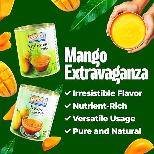 ASHOKA Ashoka Canned Mango Pulp, Premium Alphonso Mango Extract - Sweetened, Great for Making Shakes, Smoothies, Salads, and Baking, Kosher Certified, 30 Ounce