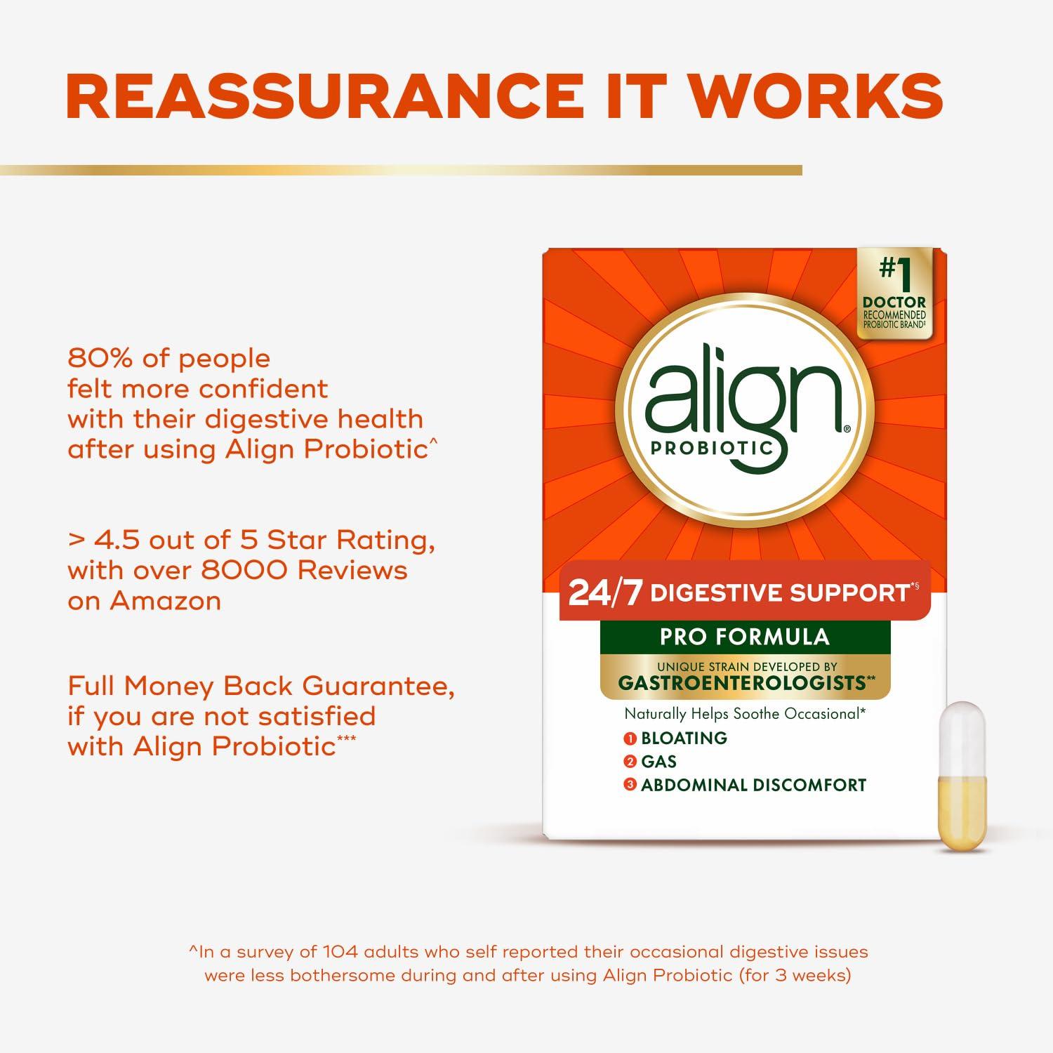 Align Align Probiotic, Pro Formula, Probiotics for Women and Men, Daily Probiotic Supplement, Helps Relieve Occasional Bloating & Gas*, #1 Doctor Recommended Brand, 63 Capsules (Packaging May Vary)