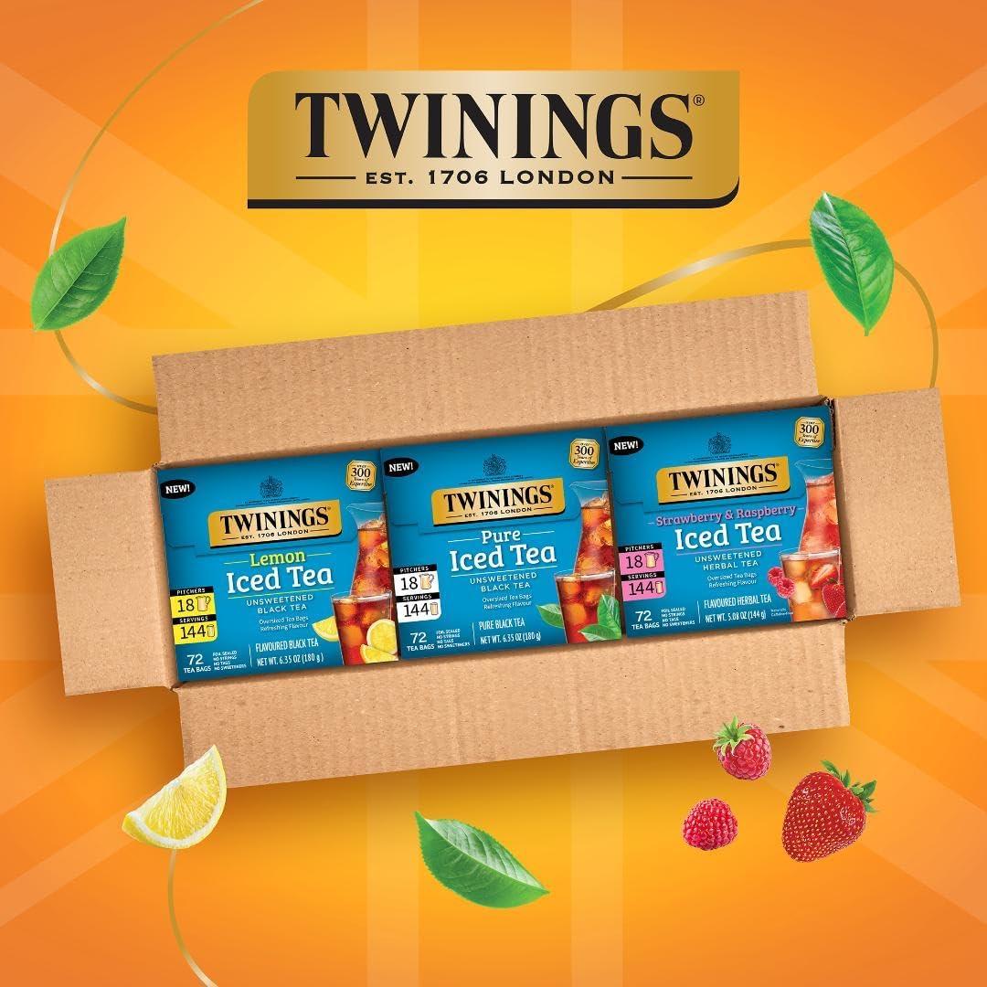 Twinings Twinings Iced Tea 3 Pack Variety Bundle (Black, Lemon Black, and Strawberry & Raspberry) 72 Count (Pack of 3), Makes 36 Pitchers or 432 Servings, Unsweetened, Caffeinated