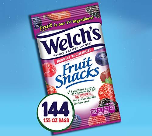 Welch\'s Welch\'s Fruit Snacks, Berries \'n Cherries, Gluten Free, Bulk Pack, 1.55 oz Individual Single Serve Bags (Pack of 144)
