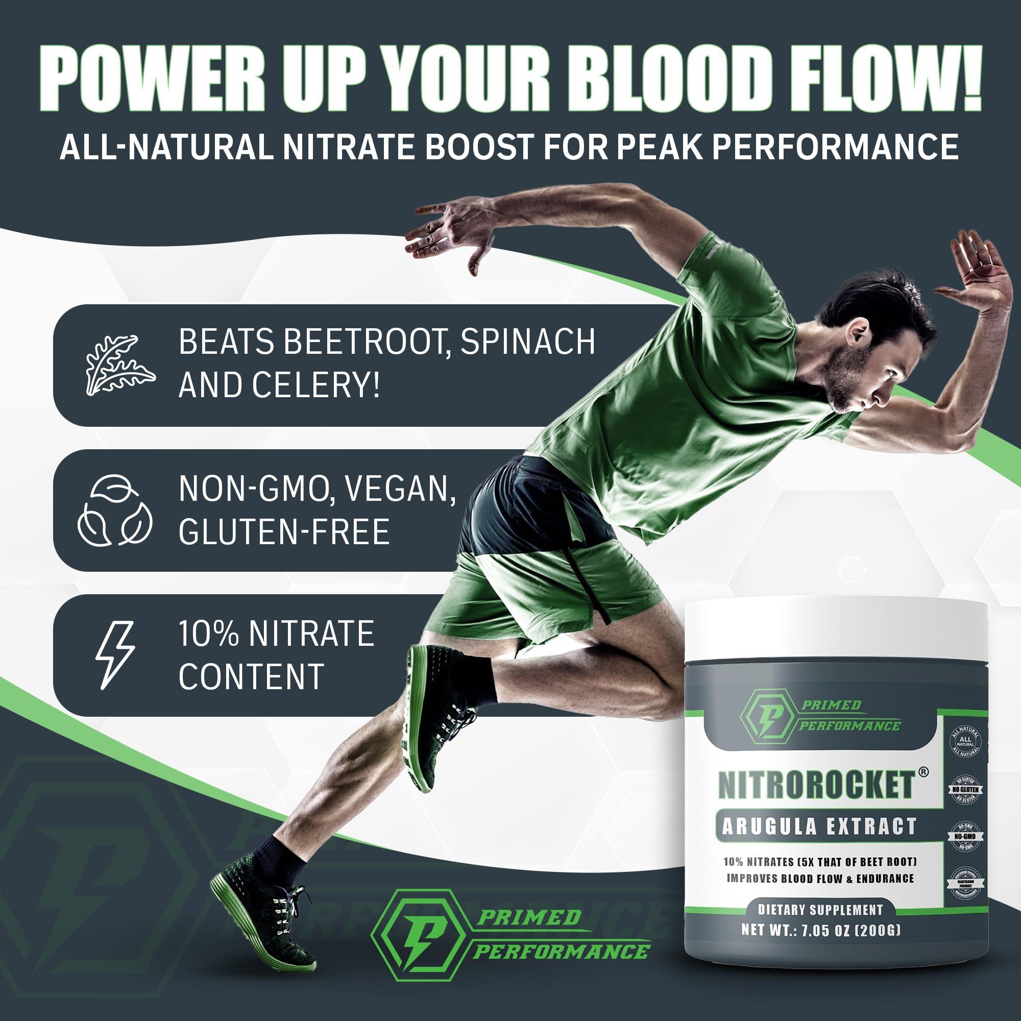 Primed Performance NitroRocket Nitric Oxide Booster - Helps Support Blood Flow Nitric Oxide Production - Nitric Oxide Supplements for Men and Women - Boost Energy, Cognitive Function & Muscle Oxygenation (1000 Grams)