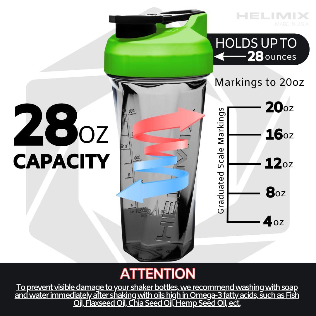 HELIMIX HELIMIX 2.0 Vortex Blender Shaker Bottle Holds upto 28oz | No Blending Ball or Whisk | USA Made | Portable Pre Workout Whey Protein Drink Shaker Cup | Mixes Cocktails Smoothies Shakes | Top Rack Safe