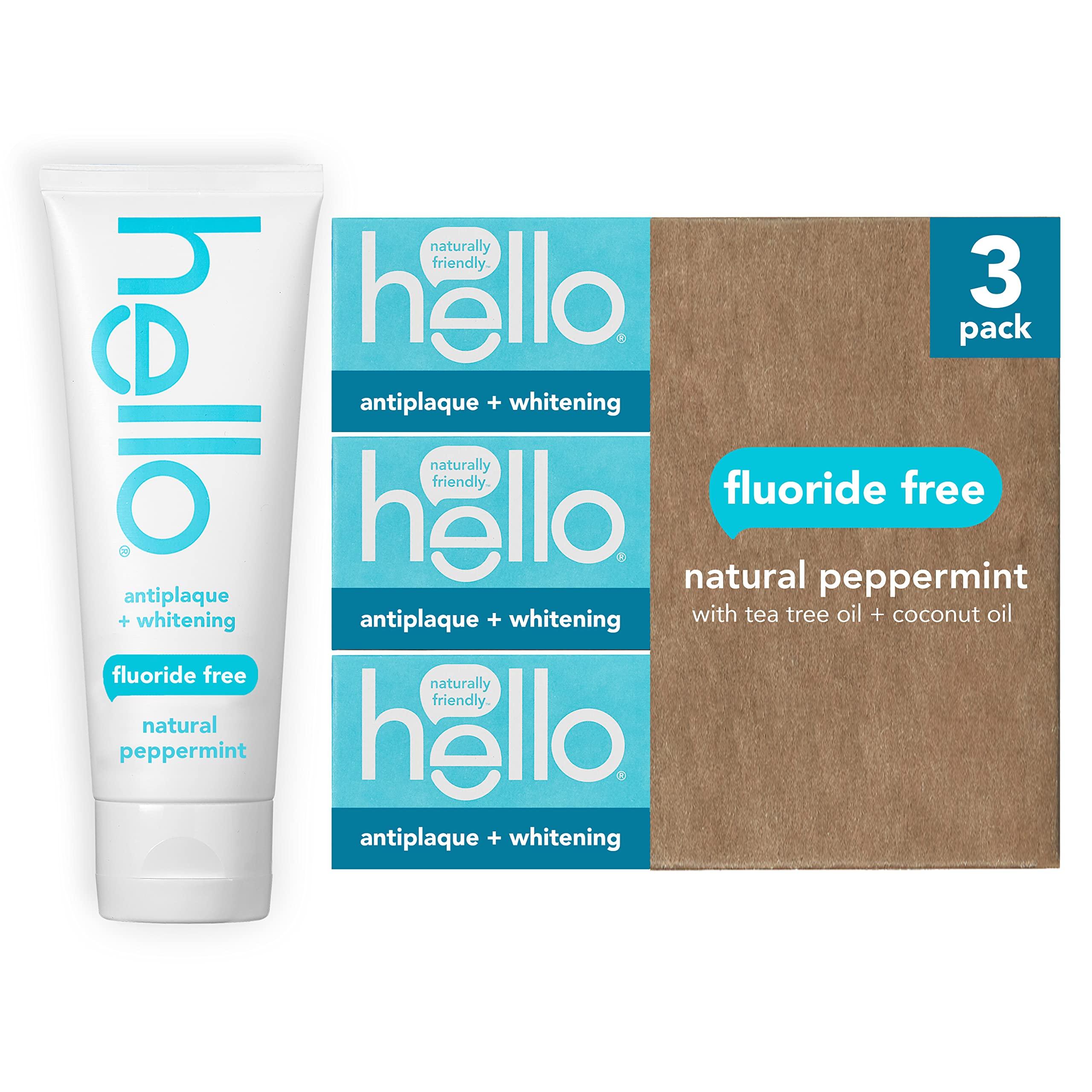 hello Hello Naturally Whitening Fluoride Toothpaste, Natural Peppermint Flavor & Antiplaque Toothpaste, Fluoride Free for Teeth Whitening with Natural Peppermint Flavor