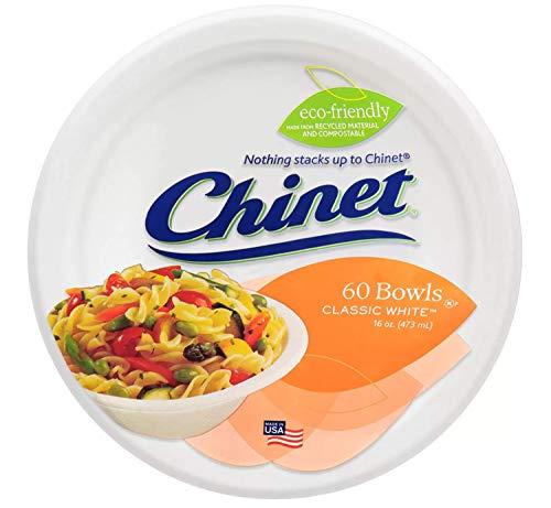 Paper Plates/Bowls Chinet Classic Bundle - 60 Paper Bowls and 60 Paper Disposable Plates Combo - Classic White 16 Oz Bowls and All Occasion 8 3/4 Inch Classic White Plates