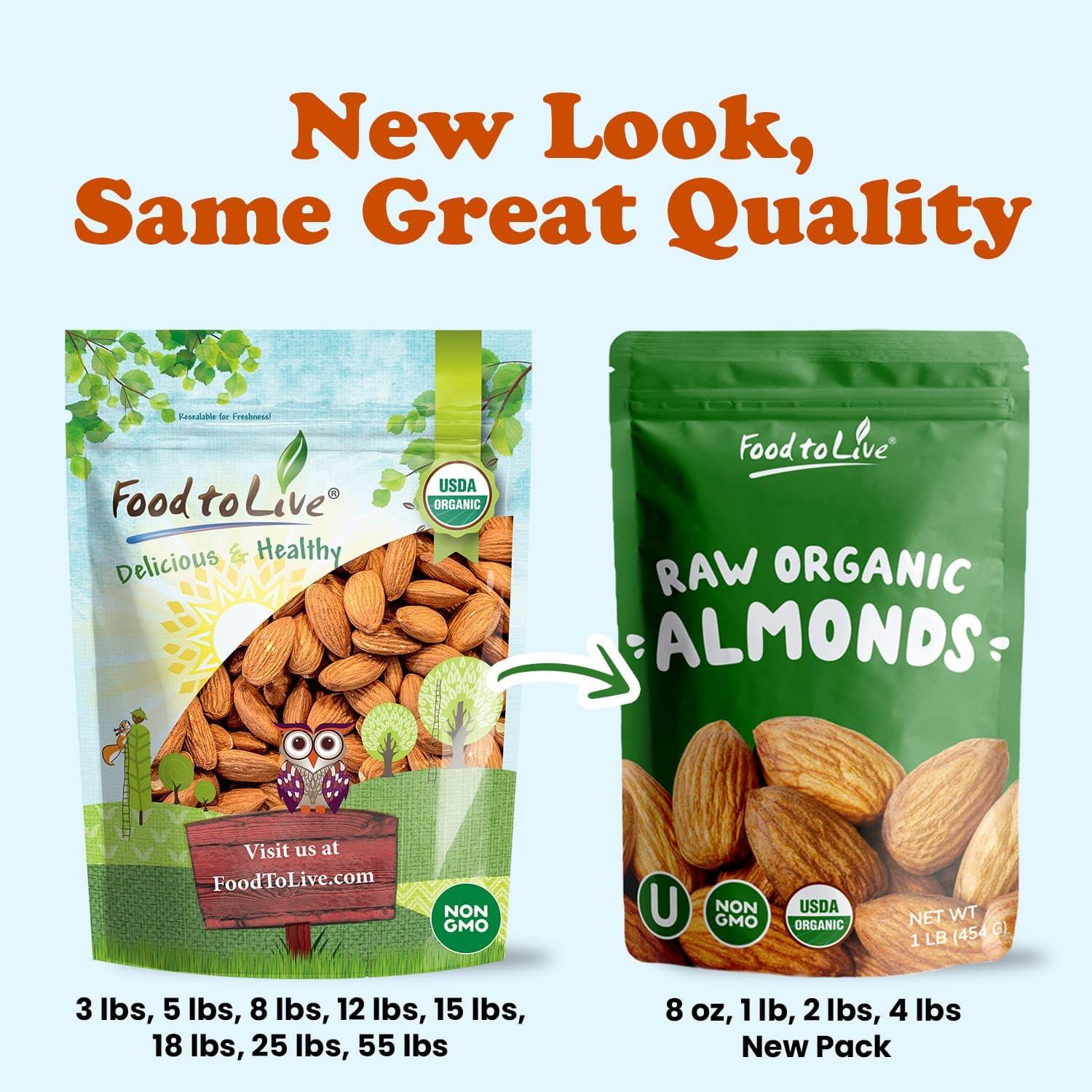 Food to Live Food to Live - Organic Almonds, 8 Ounces Non-GMO, Whole, Raw, No Shell, Unpasteurized, Unsalted, Vegan, Kosher, Bulk. Keto Snack. Good Source of Vitamin E, Protein. Great for Almond Milk, Nut Butter.