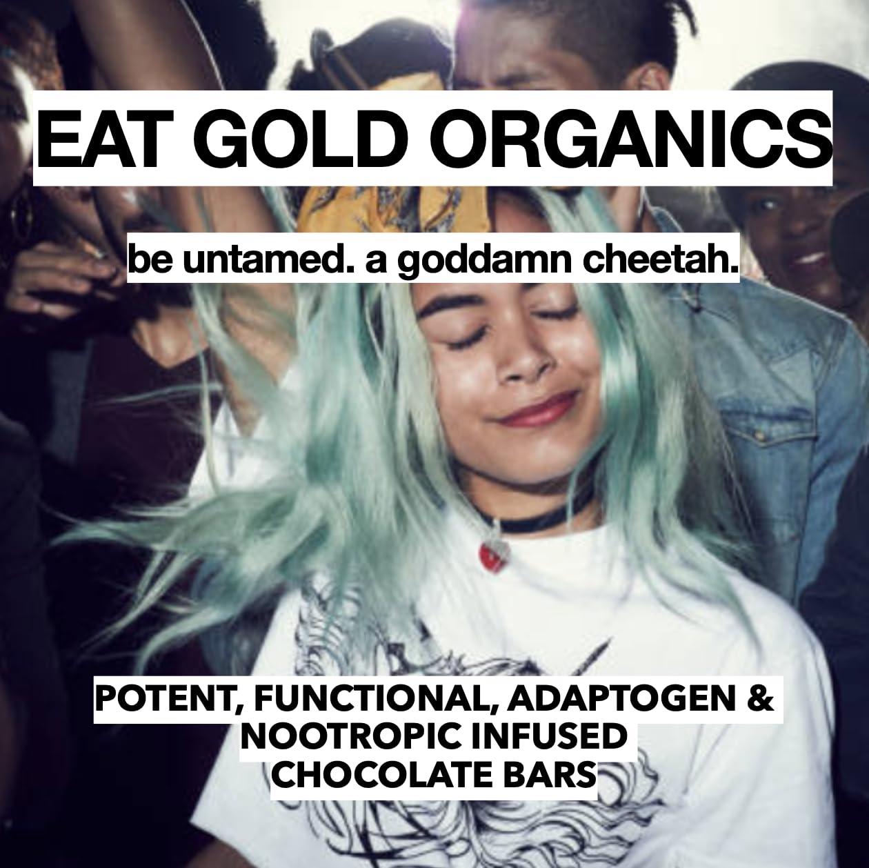 EAT GOLD ORGANICS THE UNTAMED : A potent, functional chocolate bar formulated to awaken the wild within. Limited edition, premium cacao, adaptogens, mushrooms & 24k GOLD