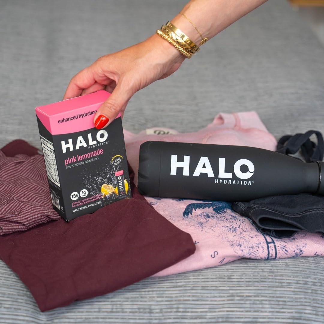 HALO Sport Halo Hydration - Electrolyte Drink Mix | Hydration Powder Packets | Pink Lemonade Flavor for Sports and Cycling | Easy Open Single Serving Stick | 6 Sticks