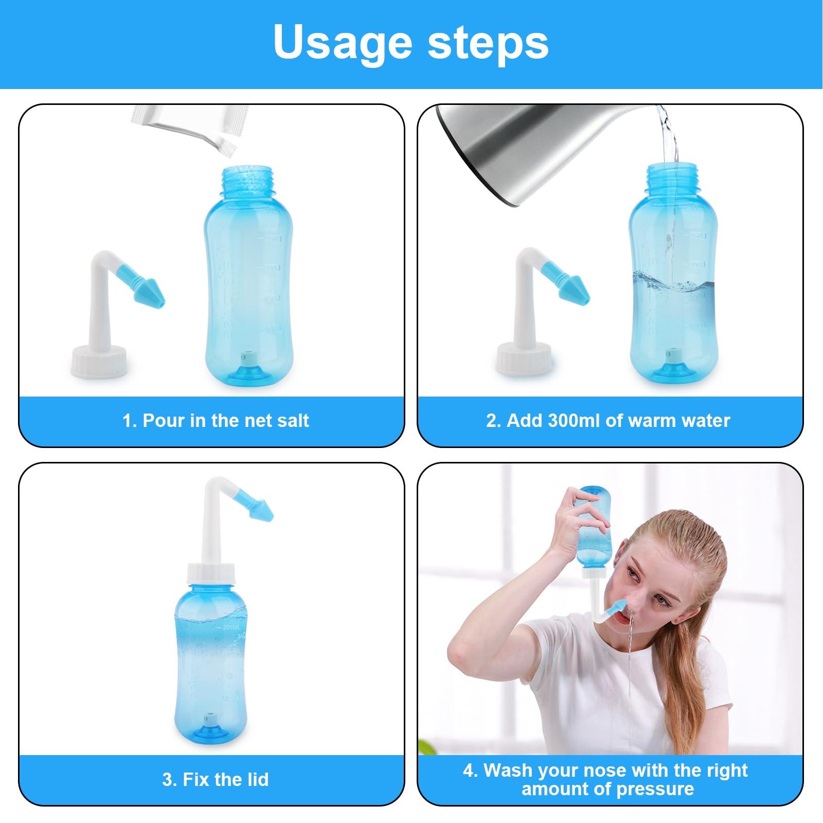 Miruchertter Miruchertter Nasal Wash Bottle Neti Pot Sinus Rinse 300ml Nose Wash Cleaner Sinus Rinse Bottle for Effective Nasal Irrigation Ideal for Adults and Kids BPA Free, Blue