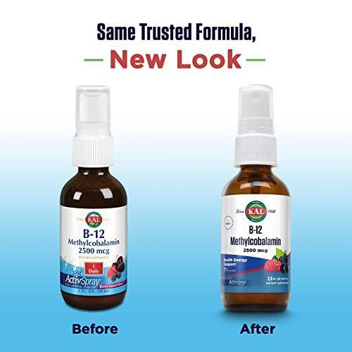 KAL KAL Vitamin B12 Methylcobalamin ActivSpray 2500mcg, Healthy Energy, Metabolism, Nerve & Red Blood Cell Support,* Fast-Acting Liquid B12, Maximum Absorption, Natural Berry Flavor, 80 Servings, 2 fl oz