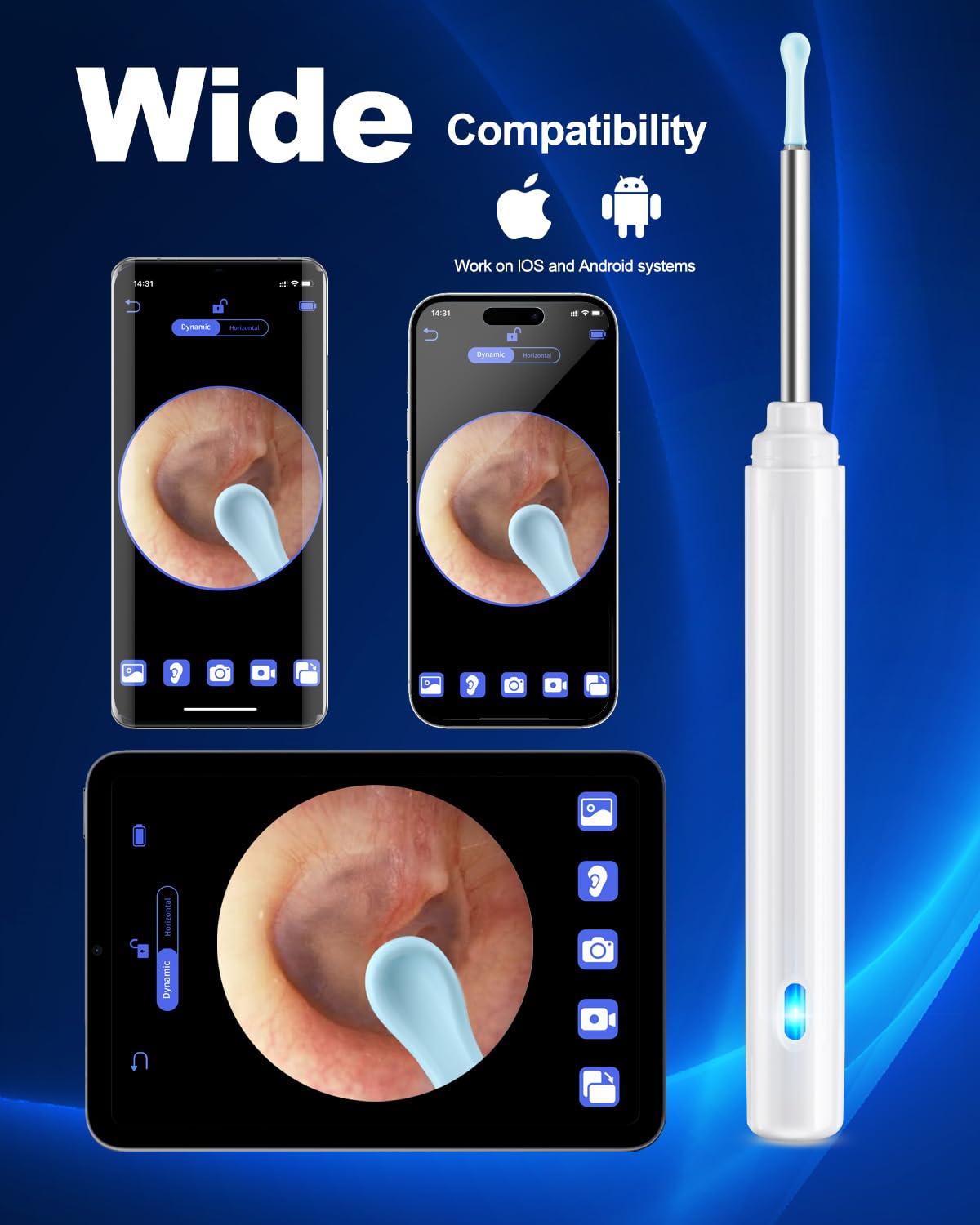 HaYiue Ear Wax Removal Tool Camera, Ear Cleaner with Camera, Ear Cleaning Kit 1296P HD Ear Scope, 6 LED Lights and 6 Ear Picks, Earwax Removal with Otoscope to Earify Earwax for iOS and Android