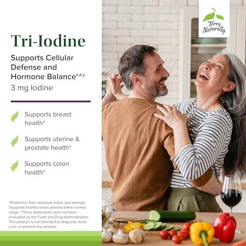 Terry Naturally Terry Naturally Tri-Iodine - Dietary Supplement for Breast & Prostate Health Support - Healthy Thyroid Function Supplement Aid - 3 mg, 90 Capsules, 2 Pack