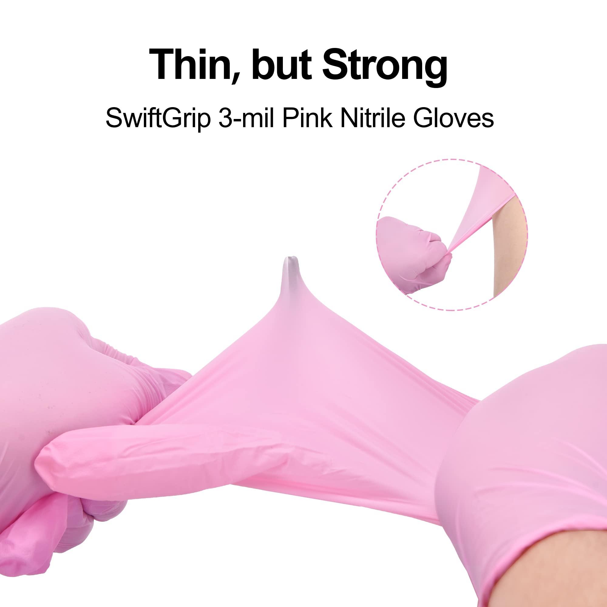 SwiftGrip SwiftGrip Pink Disposable Gloves, 3-mil, Medical exam Gloves Disposable Latex Free, Gloves for Cleaning & Esthetician, Pink Rubber Gloves, Pink Cleaning Gloves, Powder-Free, 1000-ct Case (XL)
