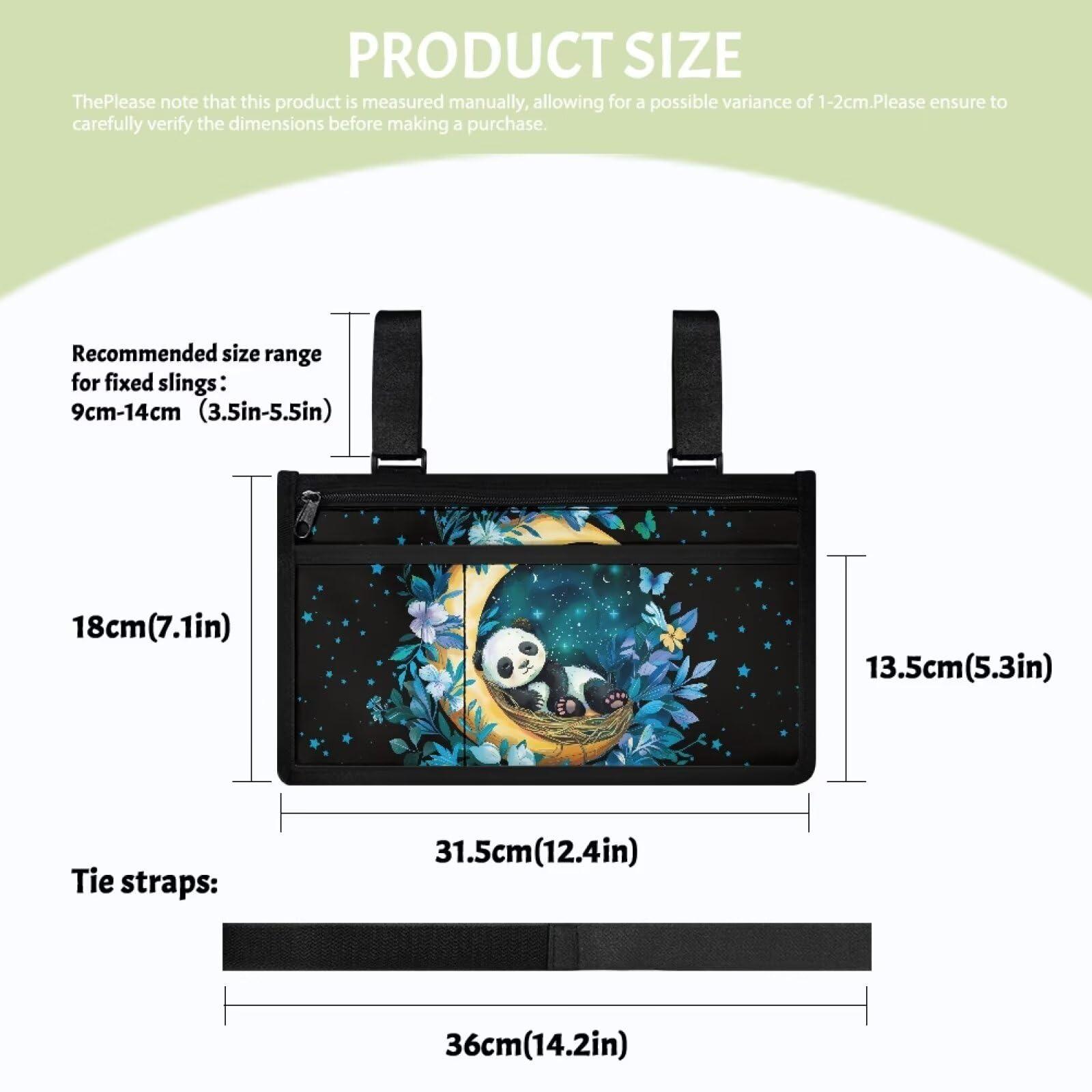 Gomyblomy Gomyblomy Panda Moon Print Wheelchair Side Bag, Large Capacity Hanging Organizer Storage Bag Pocket for Walker Rollator Electric Wheelchairs, Armrest Pouch with Cup Holder