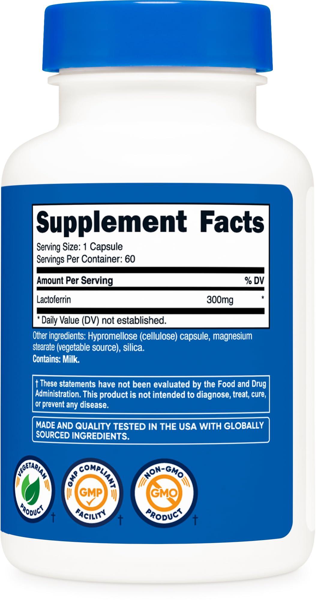 Nutricost Nutricost Lactoferrin Capsules (60 Capsules, 300mg) Third-Party Tested, Gluten-Free, Vegetarian, GMP Compliant, Non-GMO Product - 60 Servings