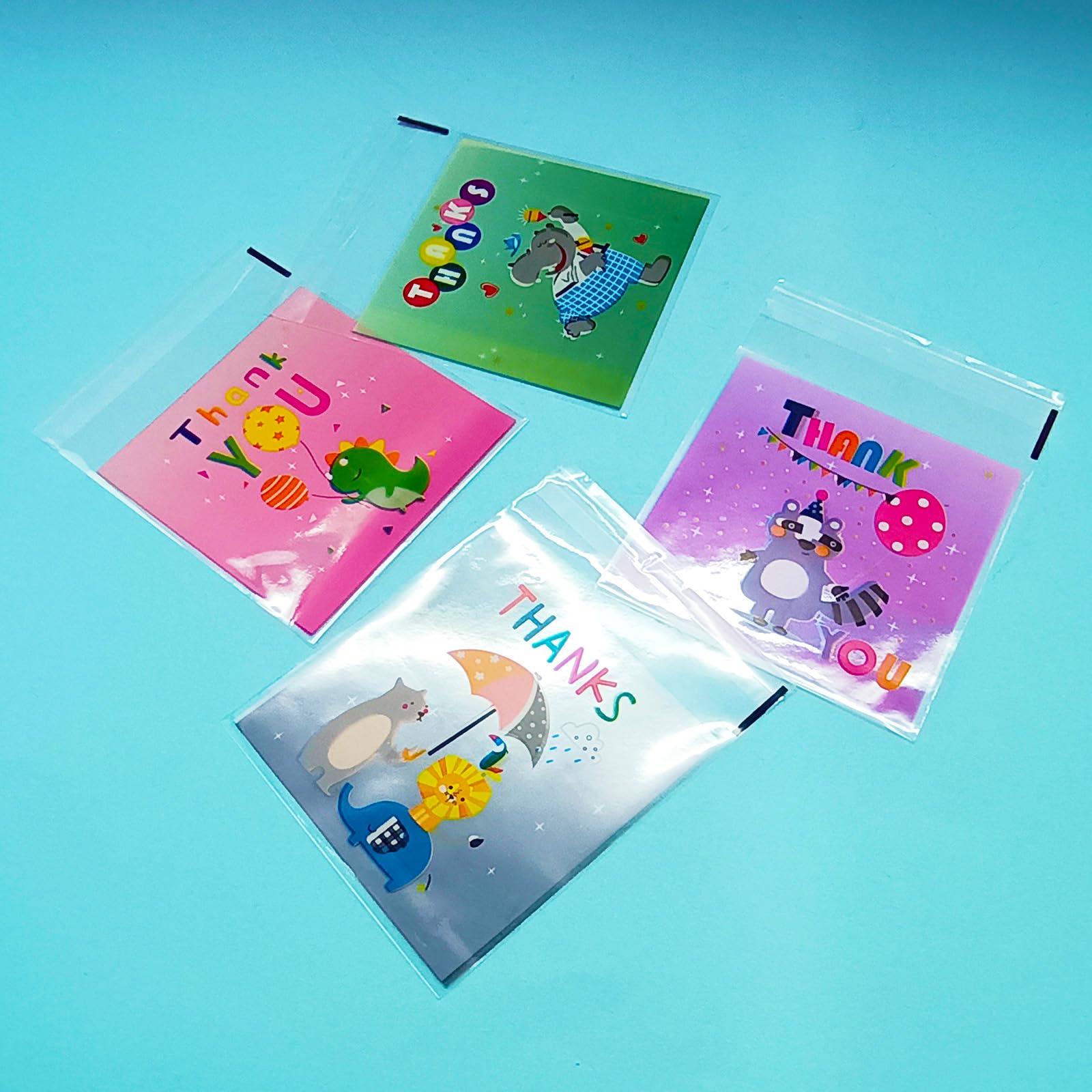 Jagrove Jagrove 100PCS Cellophane Bags 4X4 Inch Clear Self Sealing Goodie Candy Cookie Snack Treat Bags for Party Supplies Bakery