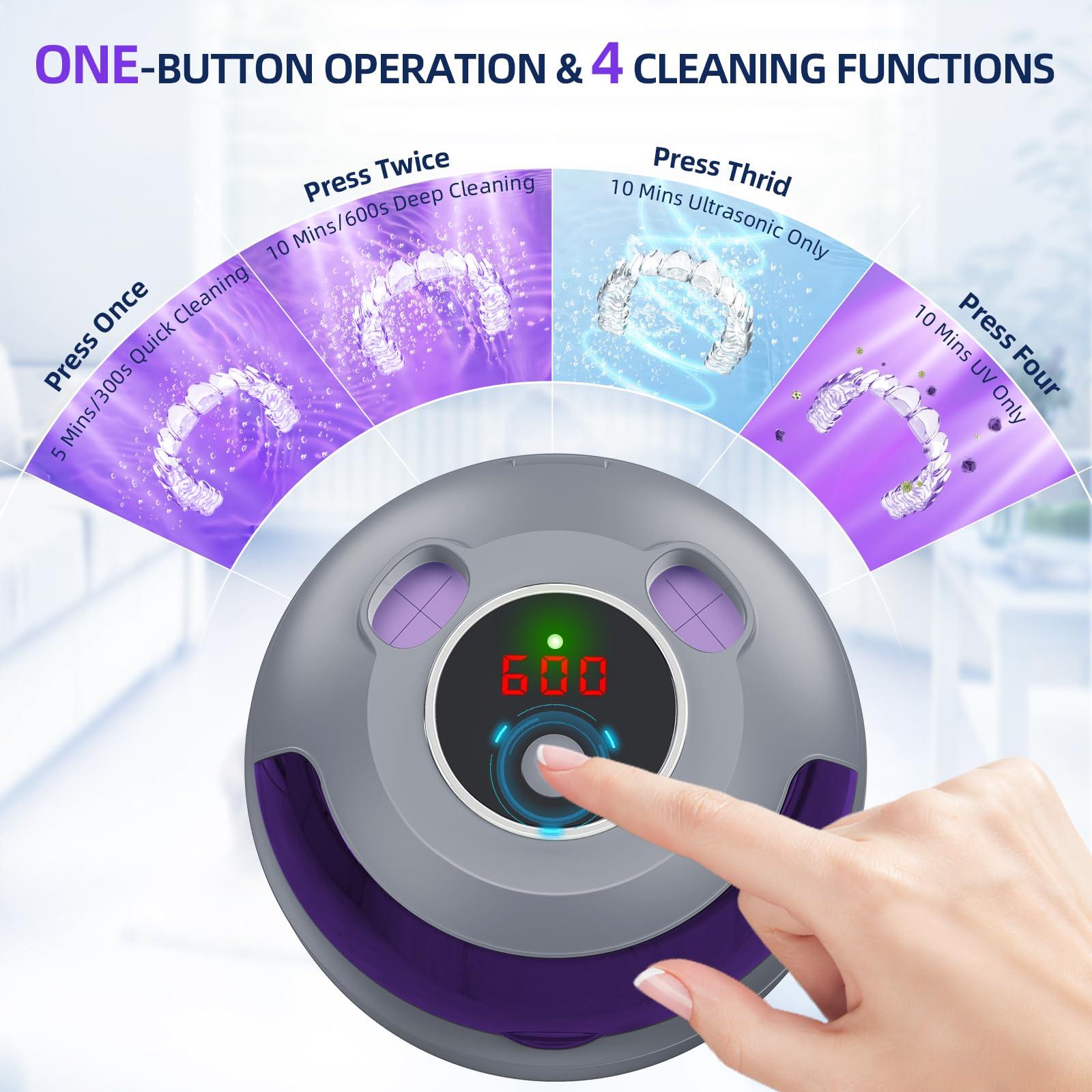 EcoBasic Ultrasonic Retainer Cleaner, Retainer Cleaner Machine for Dentures, Mouth Guards, Braces, Toothbrush Heads, Jewelry with 200ML Capacity, 45kHz Retainer Cleaning, 4 Modes for Appliances (Grey)