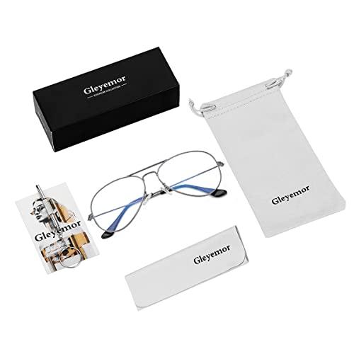 Gleyemor Classic Aviator Blue Light Glasses for Women Men, Metal Frame Clear Lens Eyeglasses (Gunmetal)