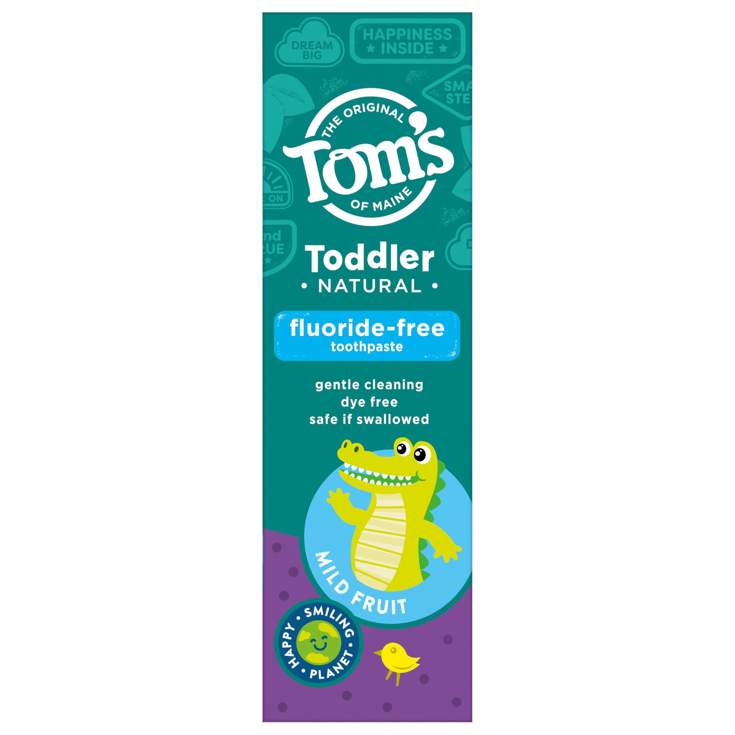Tom's of Maine Tom\'s of Maine Fluoride-Free Toddler Training Toothpaste, Mild Fruit, 1.75 oz. 3-Pack (Packaging May Vary)