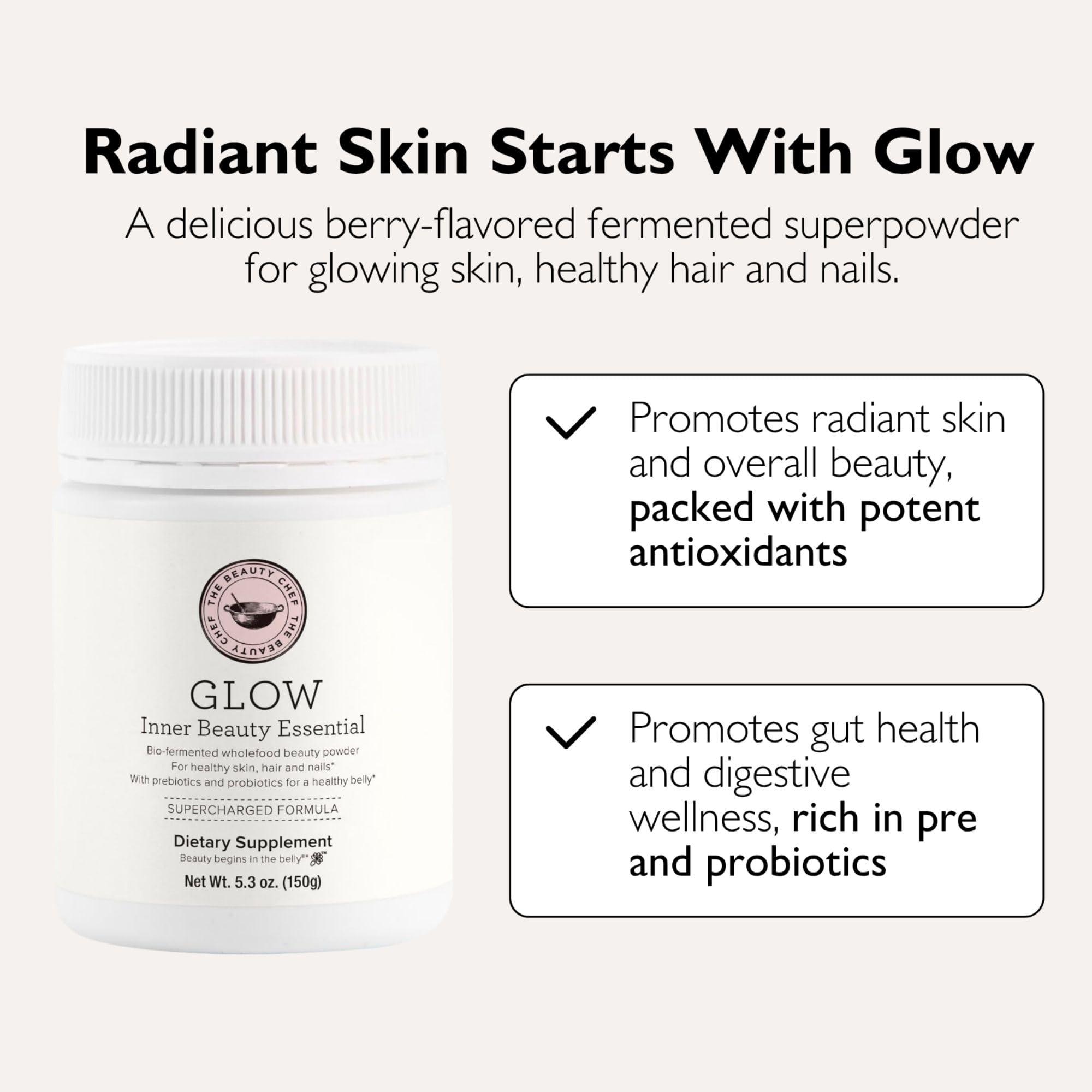 The Beauty Chef The Beauty Chef Glow Inner Beauty Essential  Bio-Fermented Superfood Powder for Radiant Skin & Wellness, Boost Skin Luminosity and Glow, Rich in Probiotics and Prebiotics, 5.3 oz/150g
